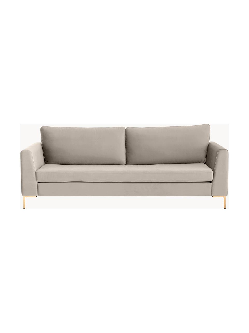 Sofa z aksamitu Luna (3-osobowa), Tapicerka: aksamit (100% poliester) , Stelaż: lite drewno bukowe, sklej, Nogi: metal galwanizowany, Greige aksamit, S 230 x G 95 cm