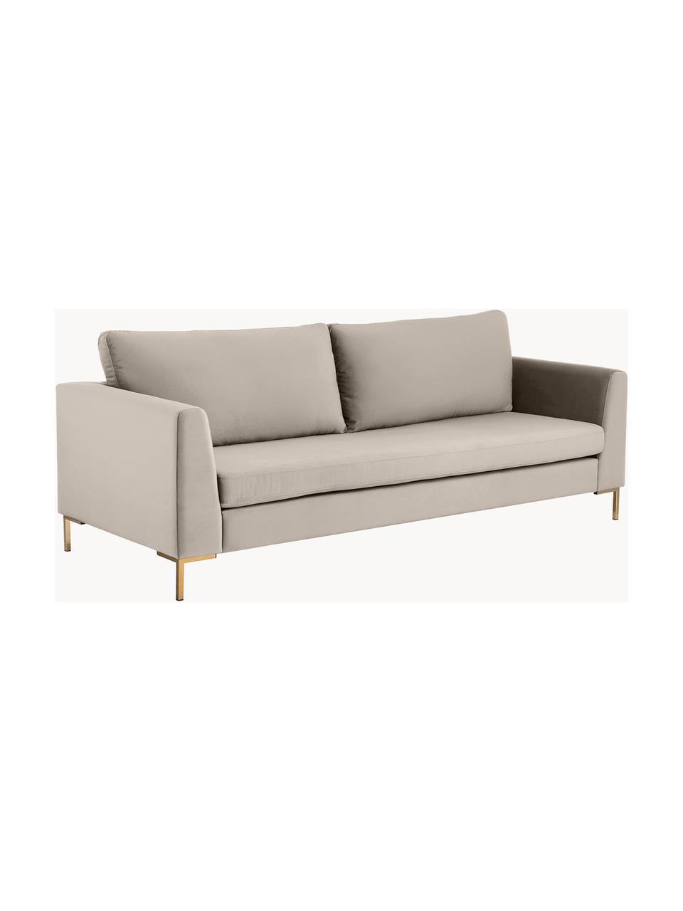 Sofa z aksamitu Luna (3-osobowa), Tapicerka: aksamit (100% poliester) , Stelaż: lite drewno bukowe, sklej, Nogi: metal galwanizowany, Greige aksamit, S 230 x G 95 cm