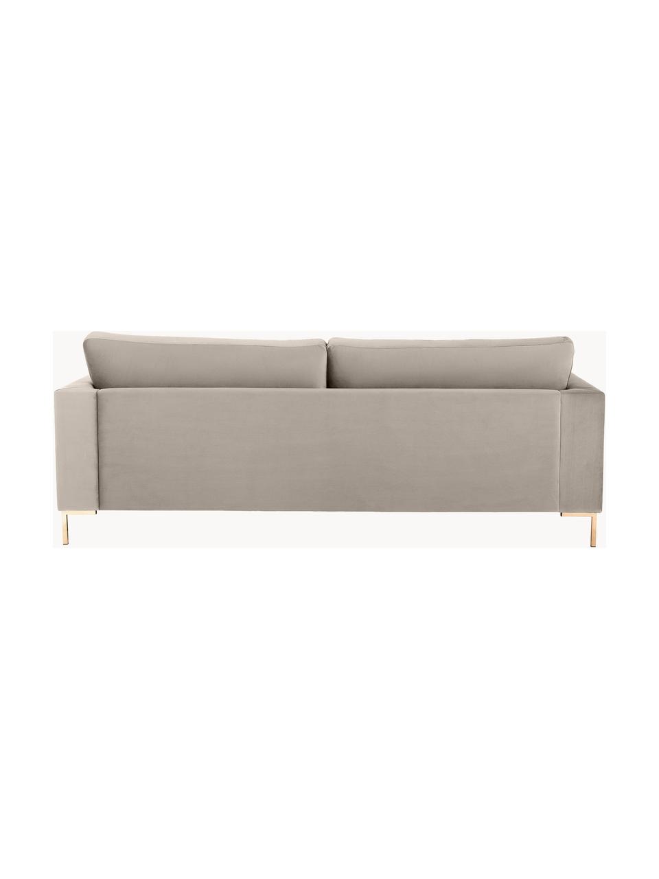 Sofa z aksamitu Luna (3-osobowa), Tapicerka: aksamit (100% poliester) , Stelaż: lite drewno bukowe, sklej, Nogi: metal galwanizowany, Greige aksamit, S 230 x G 95 cm