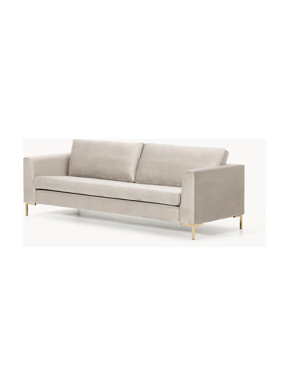 Sofa z aksamitu Luna (3-osobowa), Tapicerka: aksamit (100% poliester) , Stelaż: lite drewno bukowe, sklej, Nogi: metal galwanizowany Mater, Greige aksamit, S 230 x G 95 cm