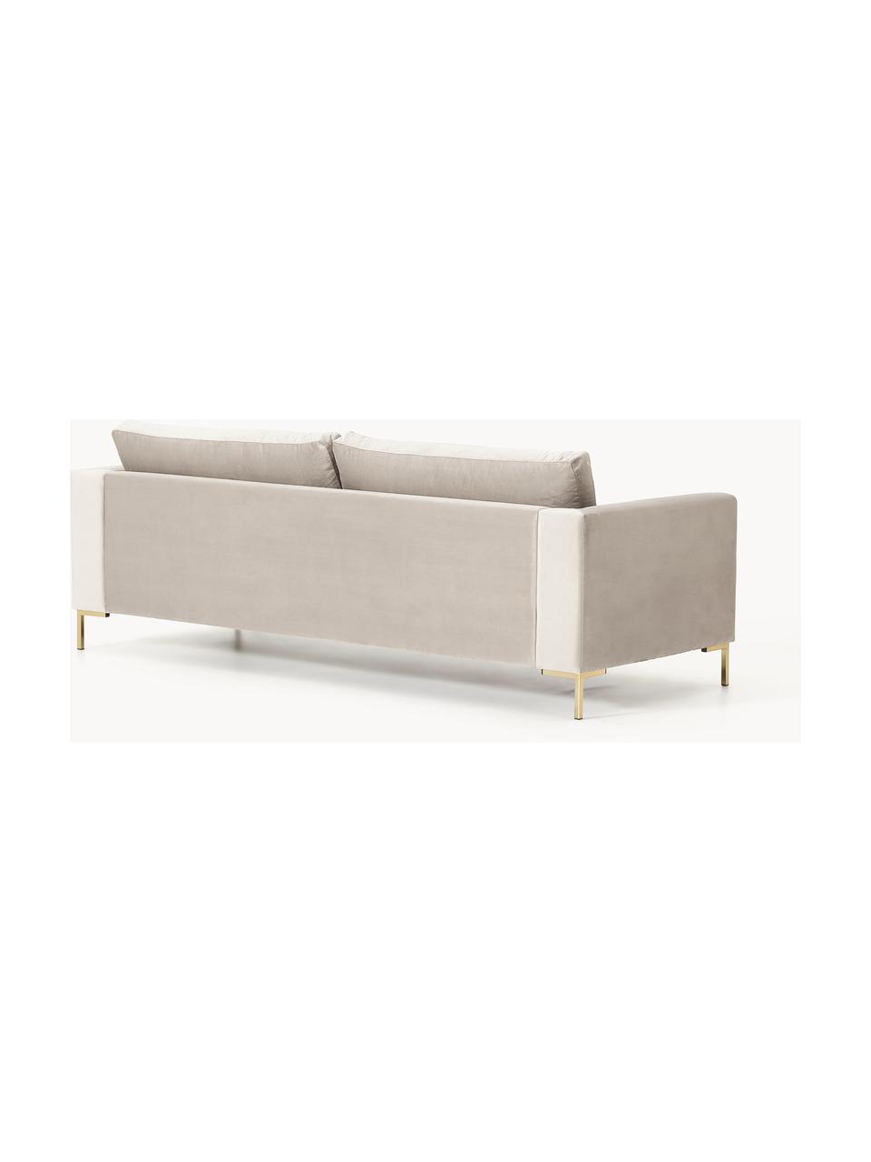 Sofa z aksamitu Luna (3-osobowa), Tapicerka: aksamit (100% poliester) , Stelaż: lite drewno bukowe, sklej, Nogi: metal galwanizowany Mater, Greige aksamit, S 230 x G 95 cm