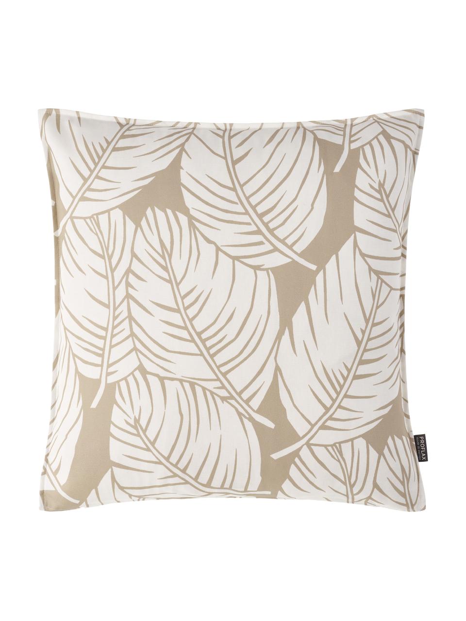 Kissenhülle Raul mit Blättermotiven, 100% Baumwolle, Sandfarben, gebrochenes Weiß, 40 x 40 cm