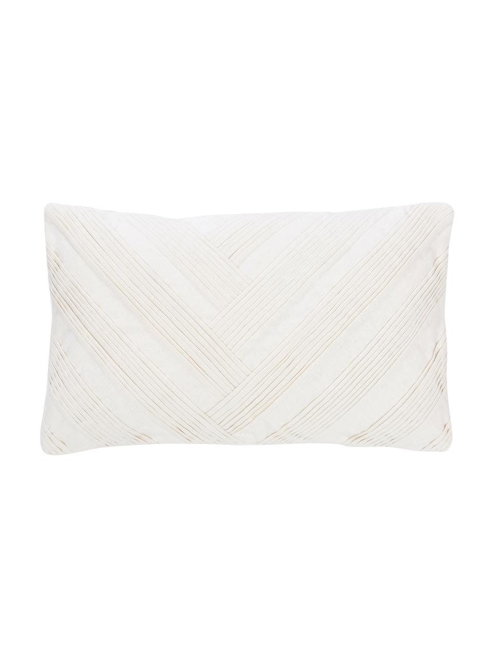 Housse de coussin en lin blanche rectangulaire Maya, 51 % lin, 49 % coton, Blanc crème, larg. 30 x long. 50 cm