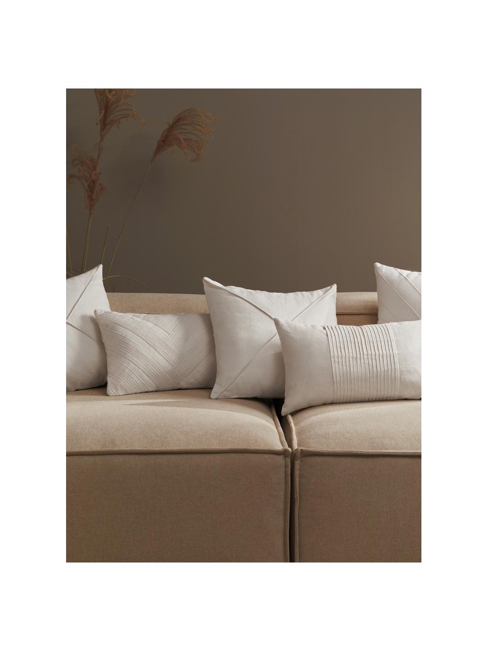 Housse de coussin en lin blanche rectangulaire Maya, 51 % lin, 49 % coton, Blanc crème, larg. 30 x long. 50 cm