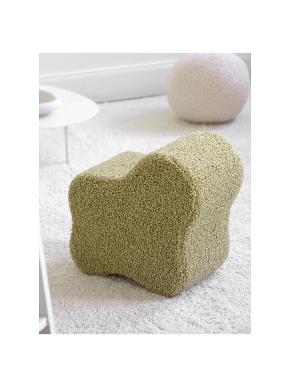 Handgefertigter Kinder-Pouf Cloud aus Teddy, Teddy Hellgrün, B 80 x T 30 cm