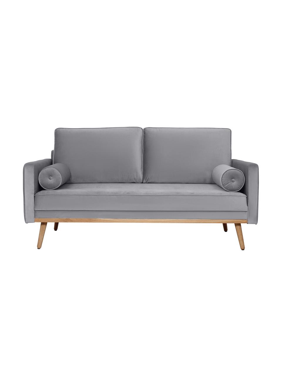 Samt-Sofa Saint (2-Sitzer) in Grau mit Eichenholz-Füssen, Bezug: Samt (Polyester) Der hoch, Gestell: Massives Eichenholz, Span, Samt Grau, B 169 x T 87 cm