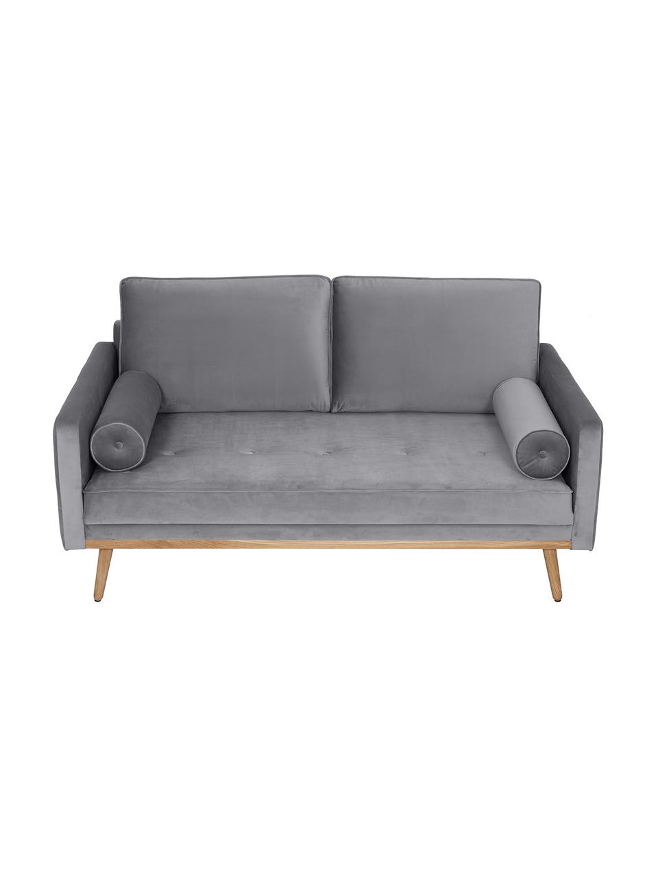 Samt-Sofa Saint (2-Sitzer) in Grau mit Eichenholz-Füßen, Bezug: Samt (Polyester) Der hoch, Gestell: Massives Eichenholz, Span, Samt Grau, B 169 x T 87 cm