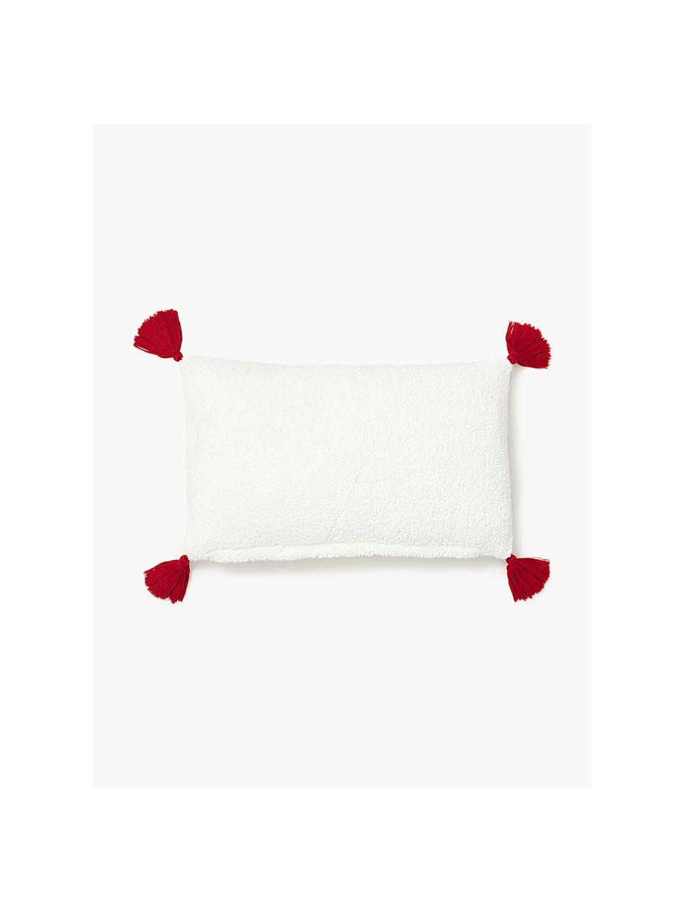 Plyšový povlak na polštář s vánočním motivem Dachs, Bílá, červená, Š 30 cm, D 50 cm