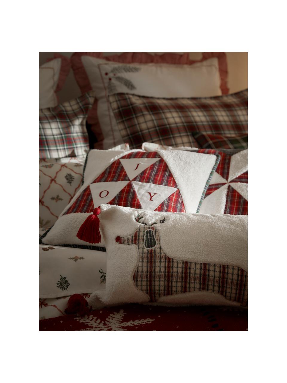 Plyšový povlak na polštář s vánočním motivem Dachs, Bílá, červená, Š 30 cm, D 50 cm