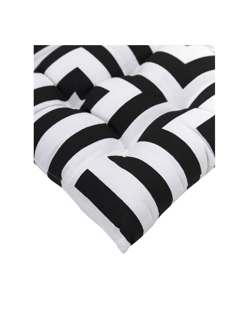 Baumwoll-Sitzkissen Bram mit grafischem Muster, Bezug: 100% Baumwolle, Schwarz, Weiß, B 40 x L 40 cm