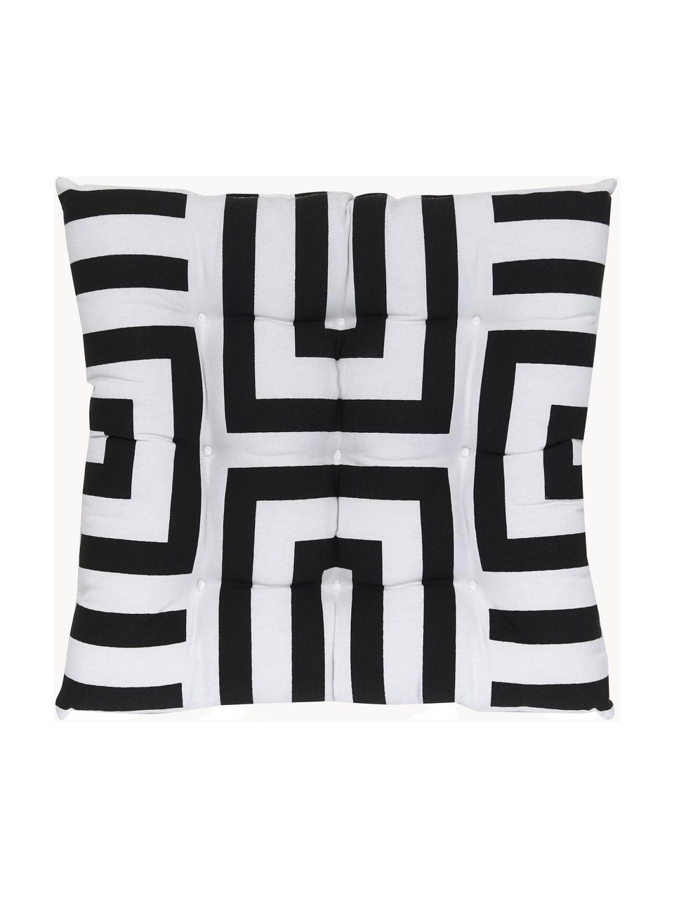 Baumwoll-Sitzkissen Bram mit grafischem Muster, Bezug: 100% Baumwolle, Schwarz, Weiß, B 40 x L 40 cm