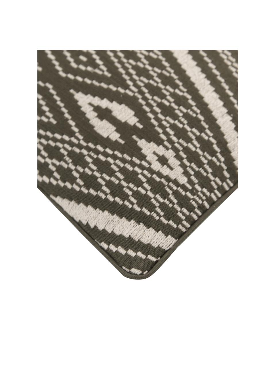 Baumwoll-Kissenhülle Blaki mit Kederumrandung, 100% Baumwolle, Dunkelgrün, Off White, B 45 x L 45 cm
