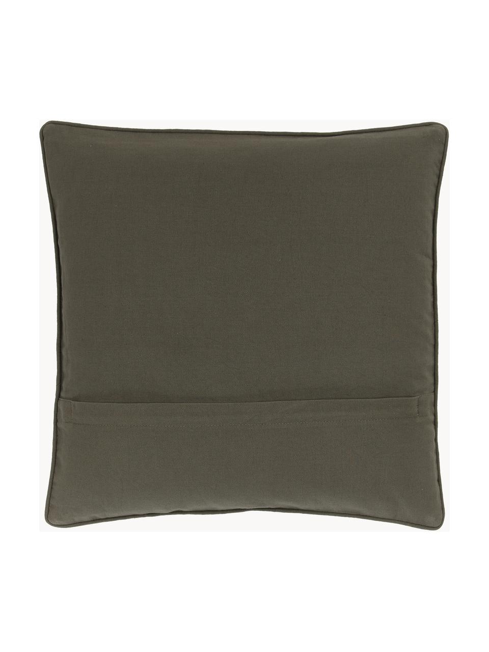 Housse de coussin 45x45 en coton vert Blaki, 100 % coton, Vert, blanc crème, larg. 45 x long. 45 cm