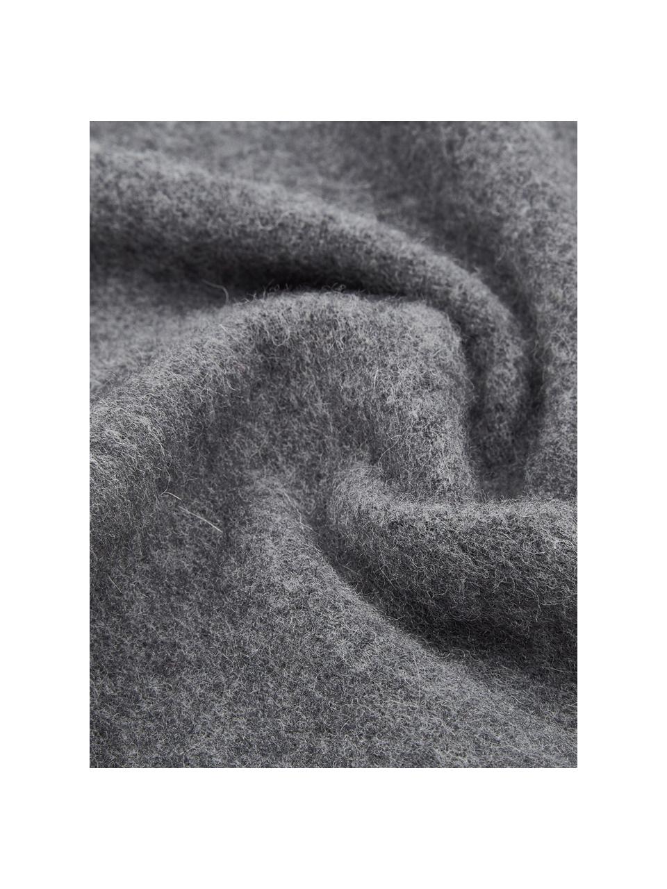 Leichte Wolldecke Patriciu mit Fransenabschluss, 100% Wolle, Dunkelgrau, 130 x 170 cm