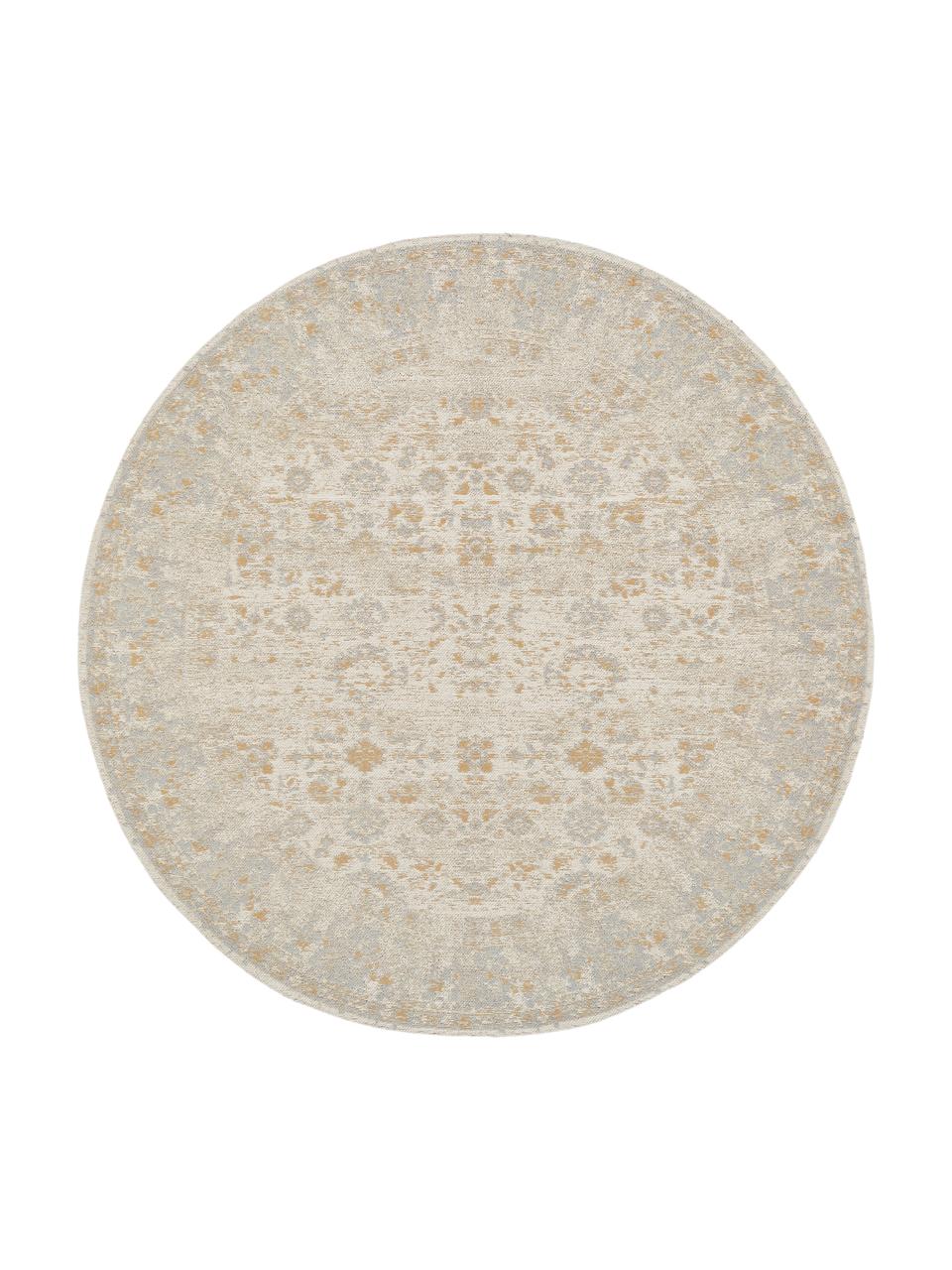 Okrągły ręcznie tkany dywan szenilowy w stylu vintage Loire, Beżowy, Ø 120 cm (Rozmiar S)