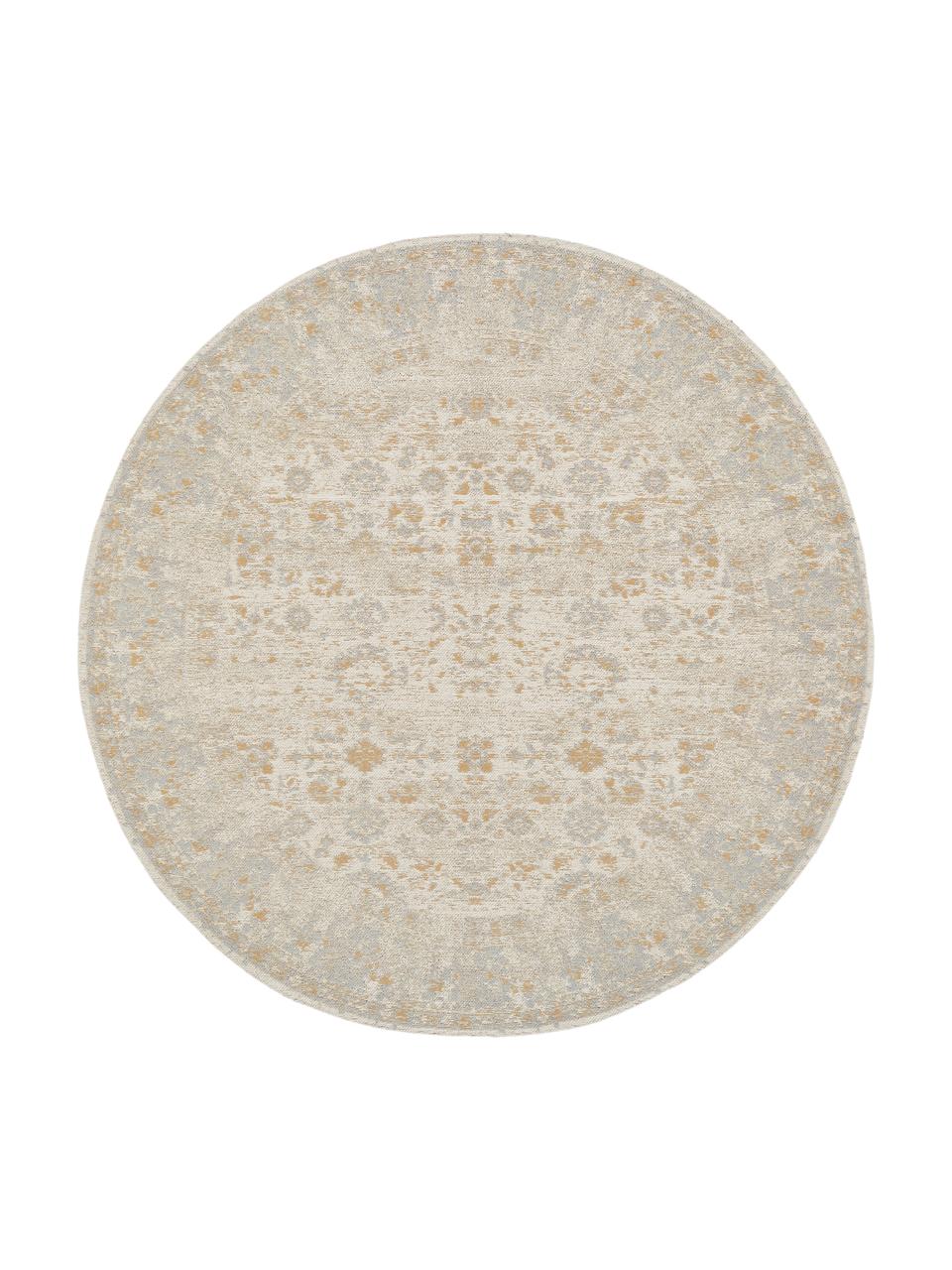 Ručně tkaný, kulatý žinylkový koberec ve vintage stylu Loire, Odstíny béžové, Ø 150 cm (velikost M)