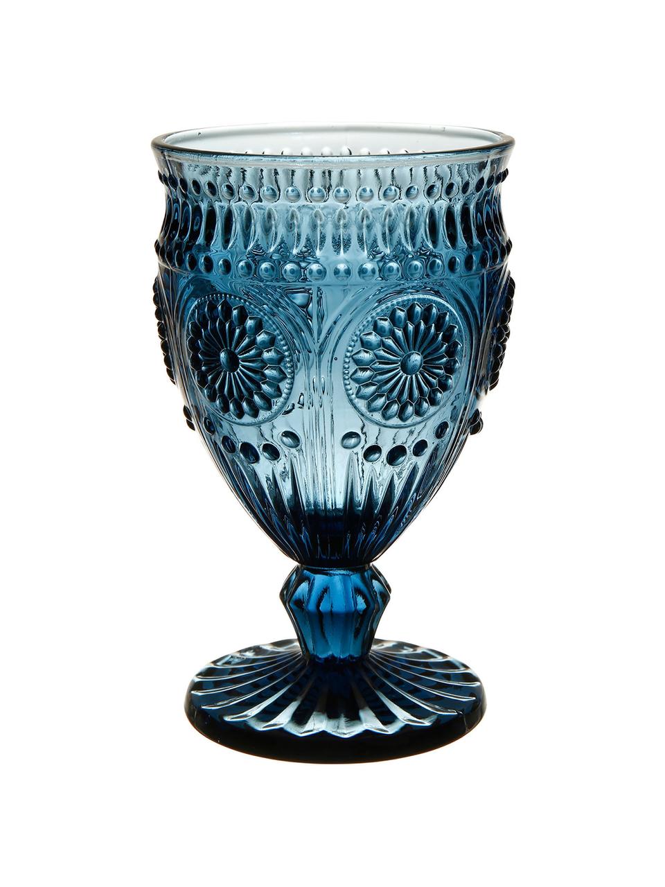 Wijnglazen Chambord met reliëfpatroon in blauw, 6 stuks, Glas, Blauw, Ø 9 x H 14 cm, 250 ml