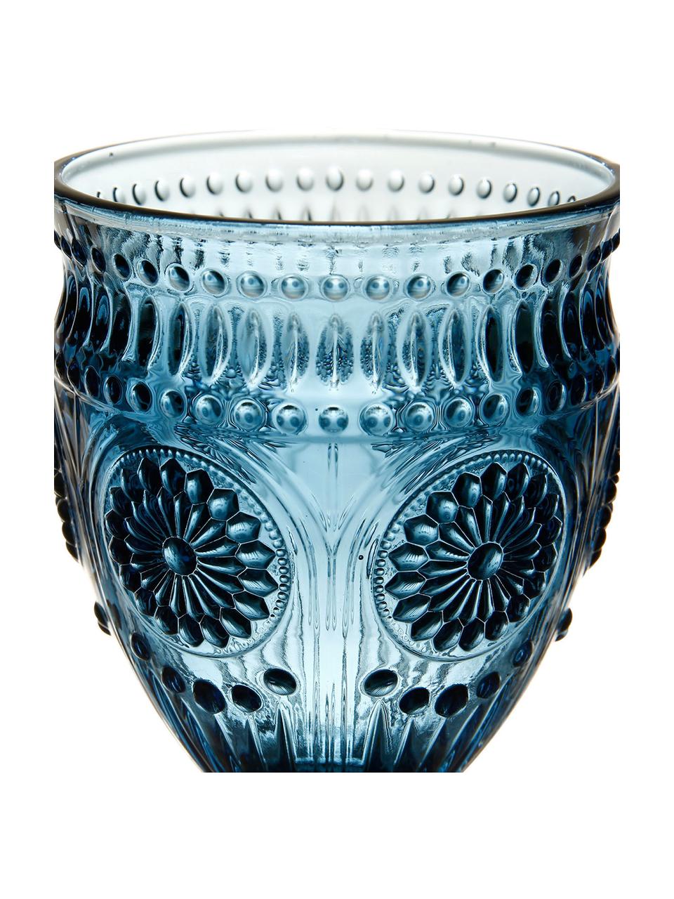 Weingläser Chambord mit gemustertem Relief in Blau, 6 Stück, Glas, Blau, Ø 9 x H 14 cm, 250 ml