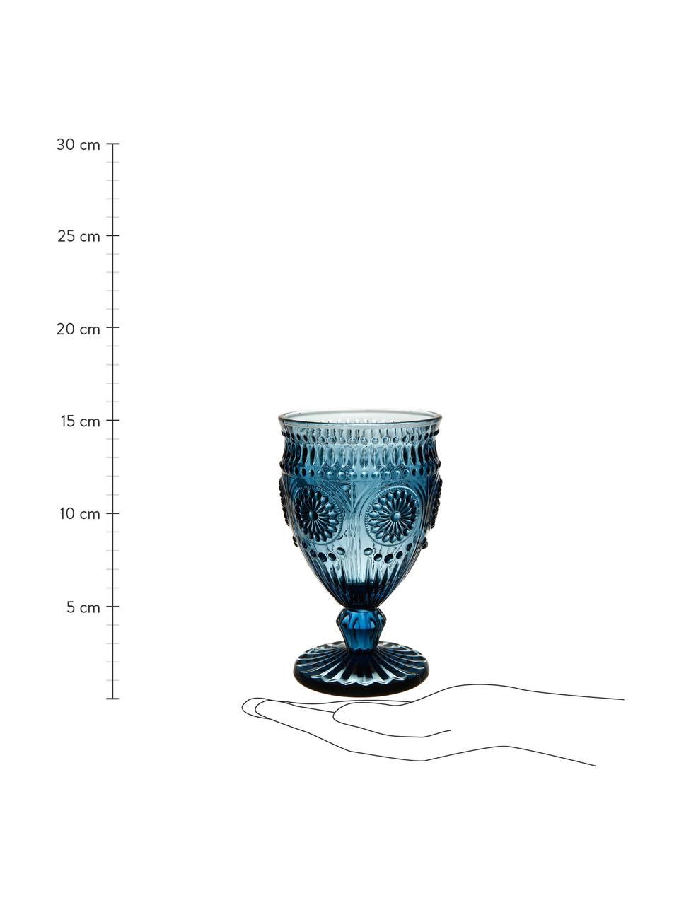 Wijnglazen Chambord met reliëfpatroon in blauw, 6 stuks, Glas, Blauw, Ø 9 x H 14 cm, 250 ml