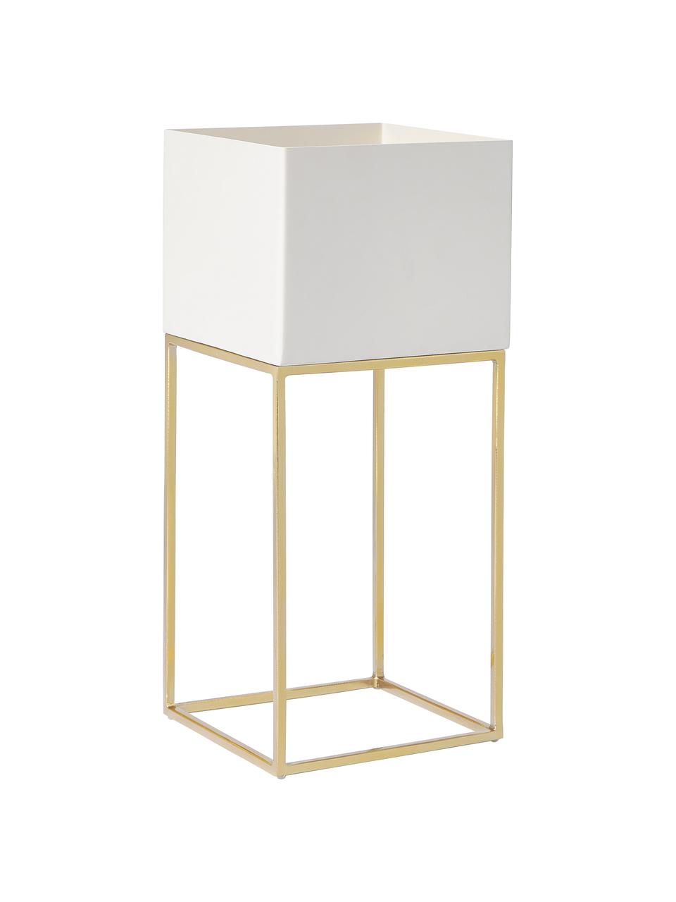 Set de maceteros de metal Palesa, 2 uds., Metal con pintura en polvo, Blanco crema, dorado, Set de diferentes tamaños