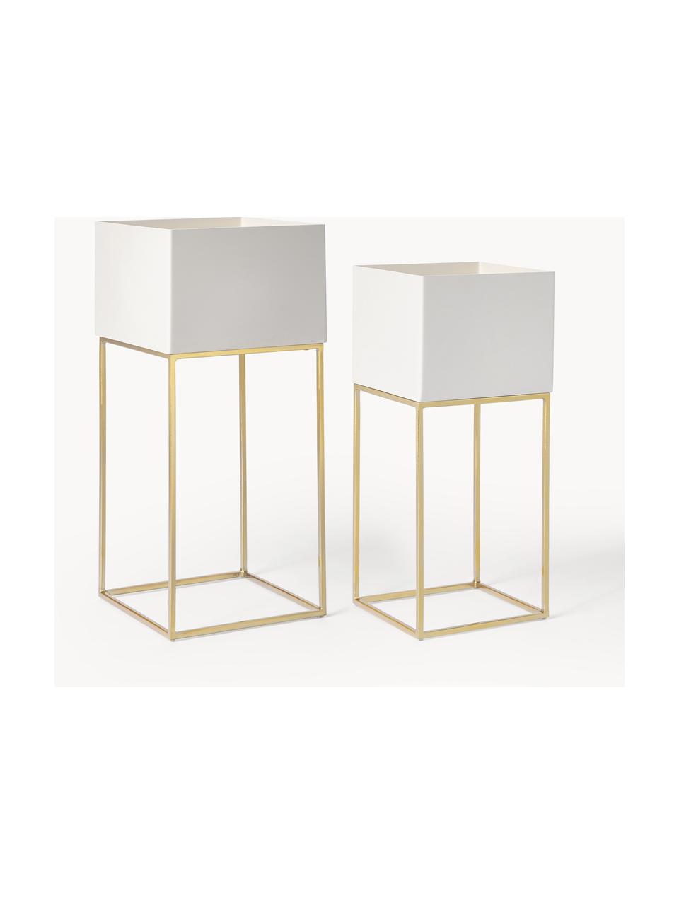 Ensemble de cache-pots en métal Palesa, 2 élém., Métal, revêtement par poudre, Blanc crème, or, Lot de différentes tailles