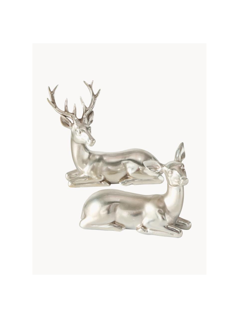 Cerfs décoratifs Tobin, 2 élém., Plastique, Argenté, larg. 15 x haut. 15 cm