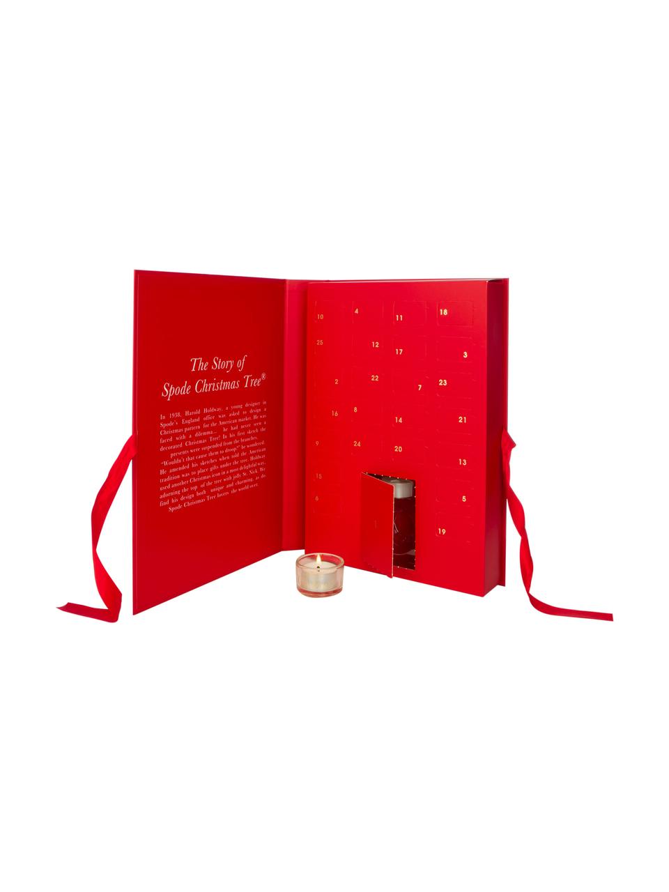 Teelichter-Set Advent Calendar (Fichtennadeln, Zedernholz. Orange), 24-tlg., Box: Karton, Behälter: Glas, Rot, B 24 x H 34 cm