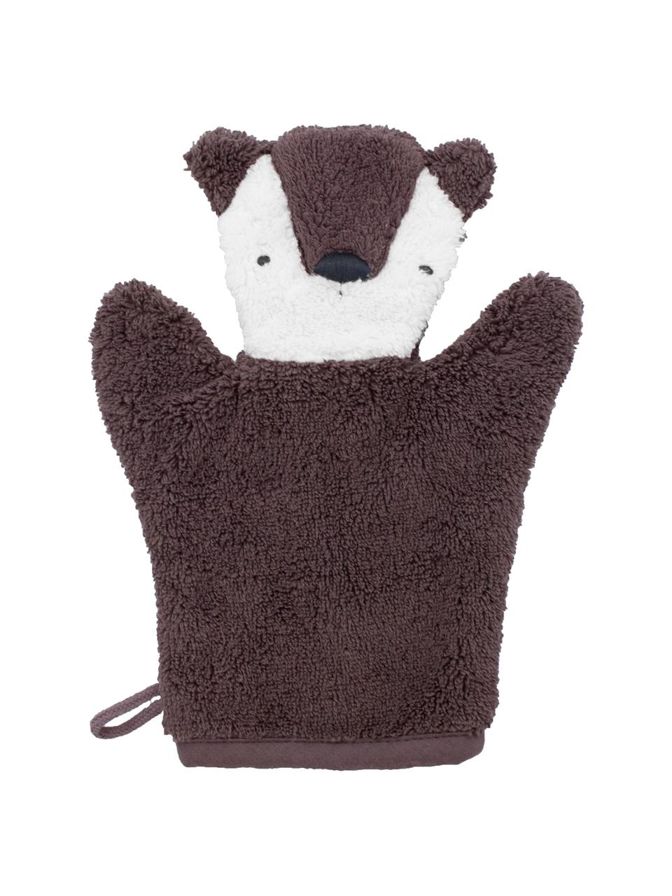 Washandje Bear, Katoen, GOTS-gecertificeerd, Bruin, wit, B 20 x L 26 cm