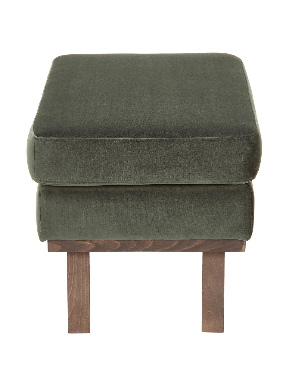 Sofa-Hocker Alva aus Samt in Grün mit Buchenholz-Füßen, Bezug: Samt (Hochwertiger Polyes, Gestell: Massives Kiefernholz, Füße: Massives Buchenholz, gebe, Samt Oliv, 74 x 30 cm