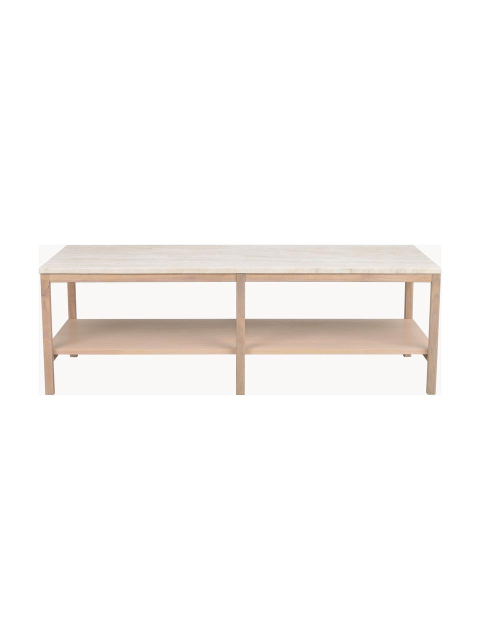 Grande table basse Orwel, Travertin beige clair, chêne clair, larg. 140 x haut. 60 cm