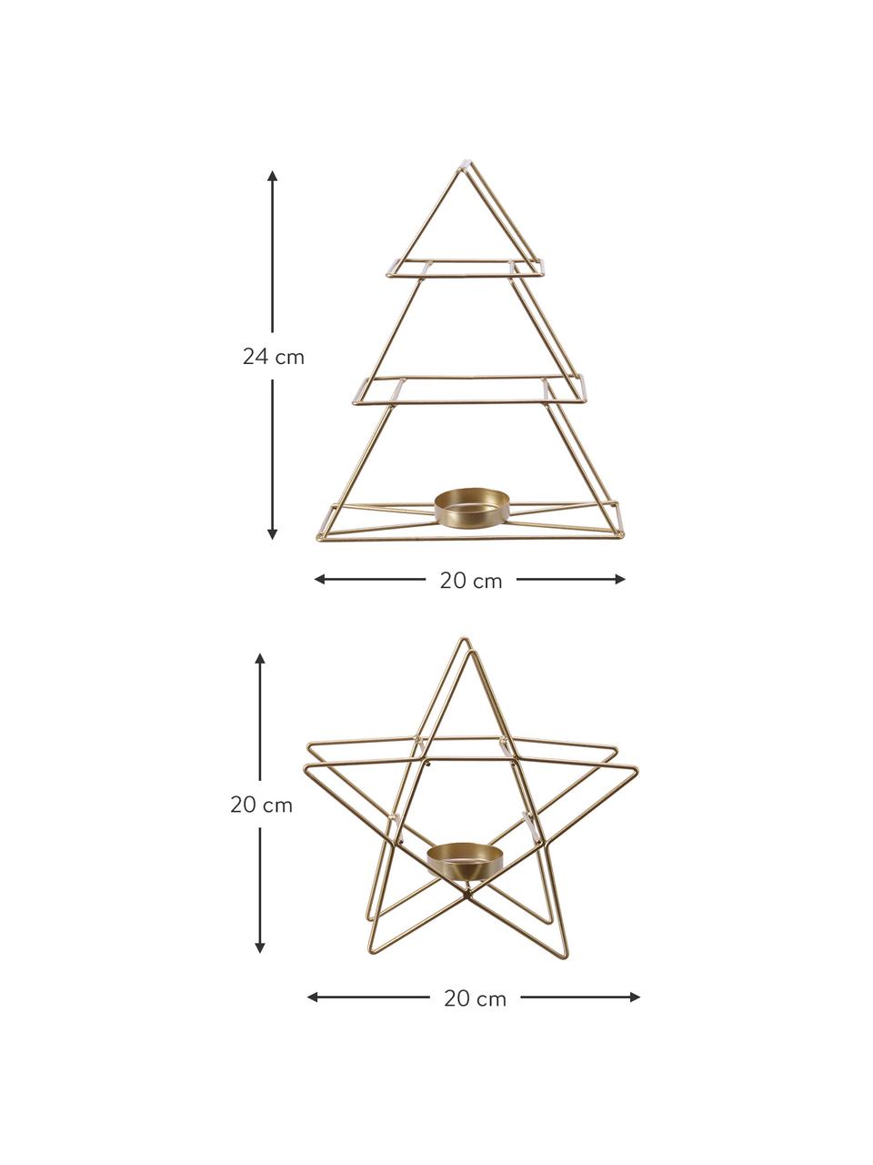 Metalen theelichthouderset Dana, set van 2, Frame: gepoedercoat metaal, Goudkleurig, Set met verschillende formaten