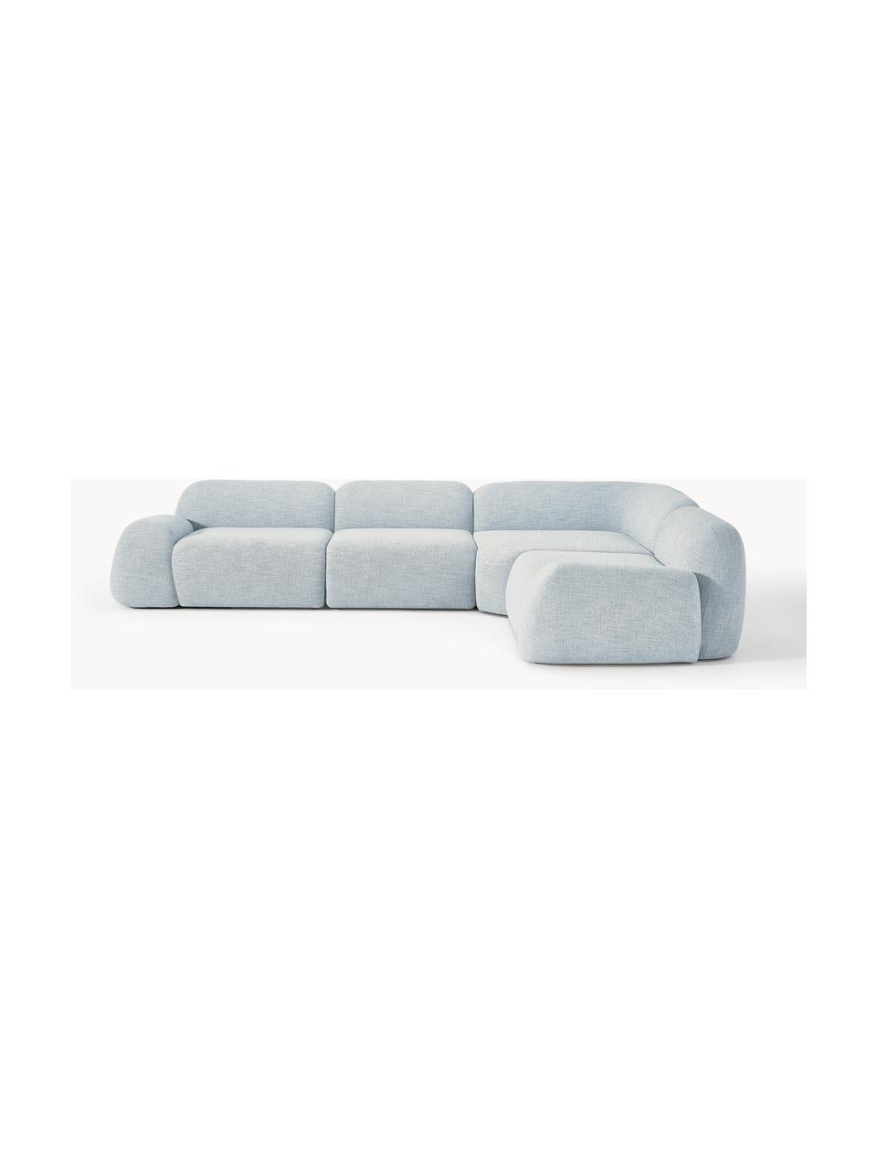 Modulares Ecksofa Wolke (4-Sitzer) aus Bouclé, Bezug: Bouclé (96 % Polyester, 4, Füße: Kunststoff Dieses Produkt, Bouclé Hellblau, B 349 x T 262 cm