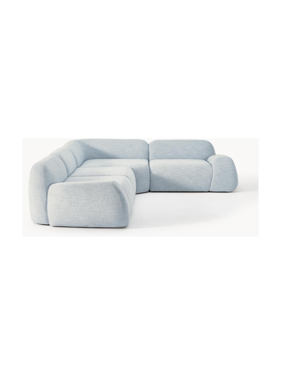 Modulares Ecksofa Wolke (4-Sitzer) aus Bouclé, Bezug: Bouclé (96 % Polyester, 4, Füße: Kunststoff Dieses Produkt, Bouclé Hellblau, B 349 x T 262 cm