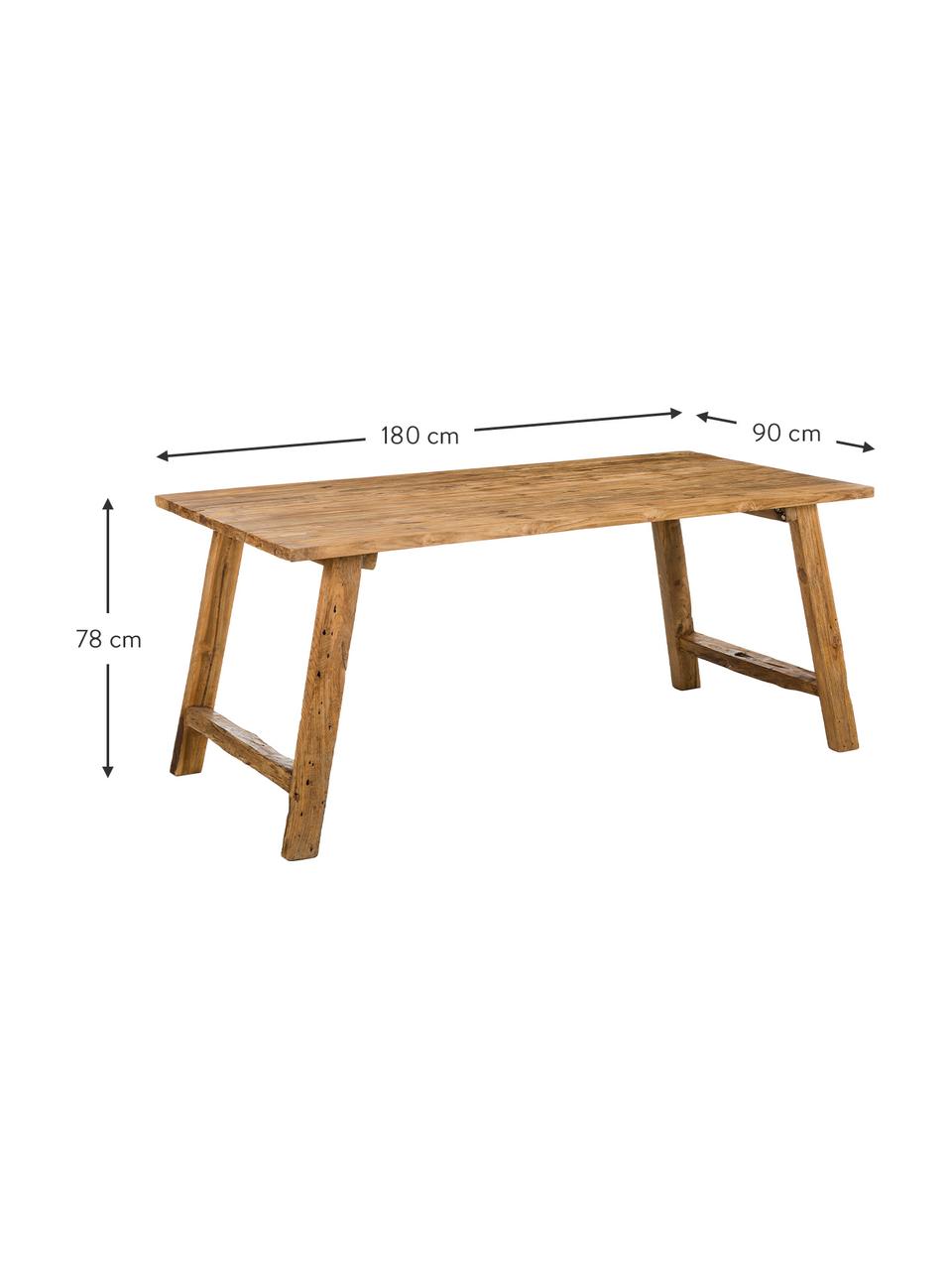 Stół do jadalni z drewna tekowego z recyklingu Lawas, Naturalne drewno tekowe, Jasny brązowy, S 220 x G 100 cm