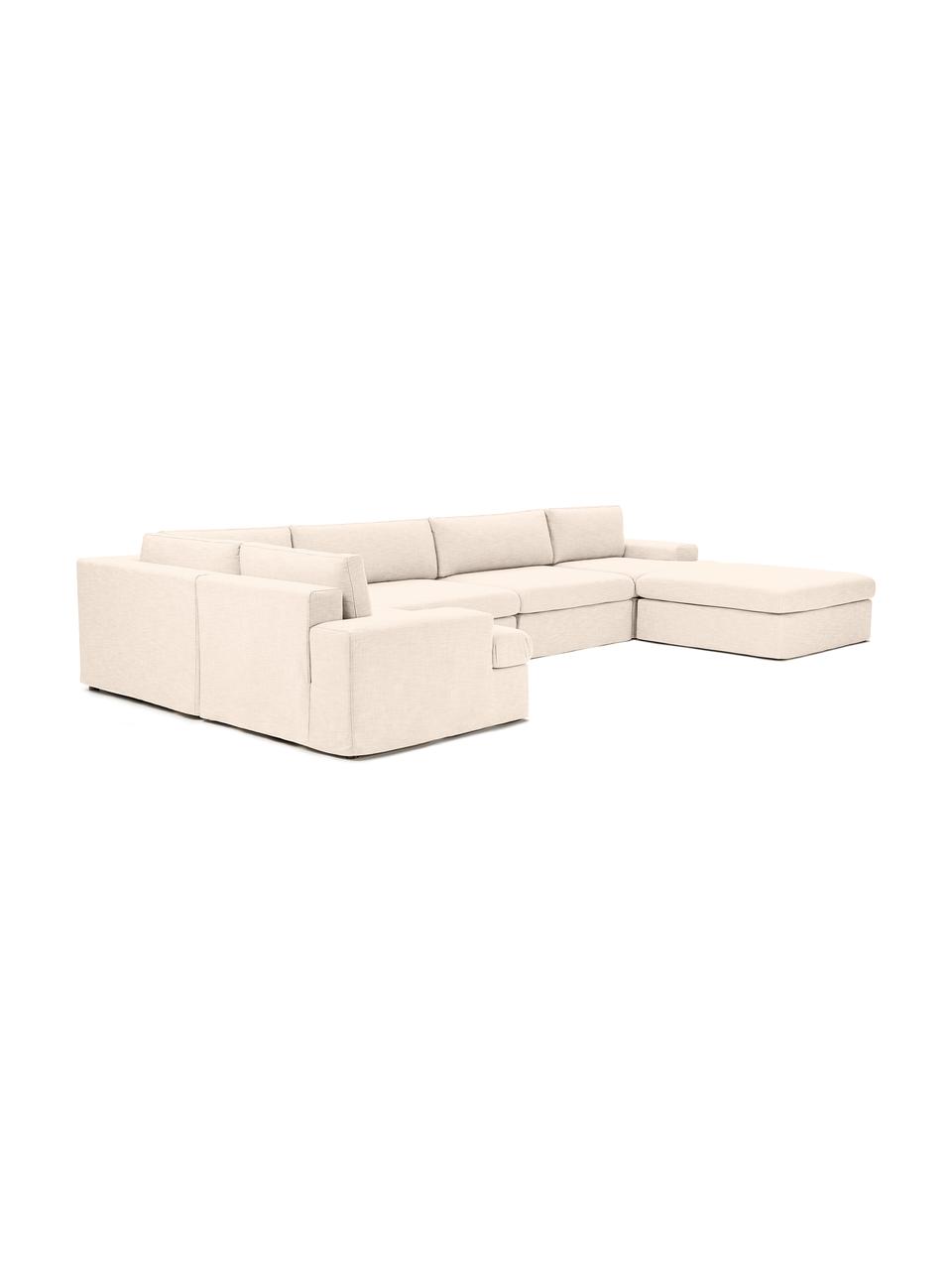 Divano componibile Russell, Rivestimento: 100% cotone Con 50.000 ci, Struttura: legno di pino massiccio c, Piedini: plastica, Tessuto beige, Larg. 412 x Alt. 77 cm