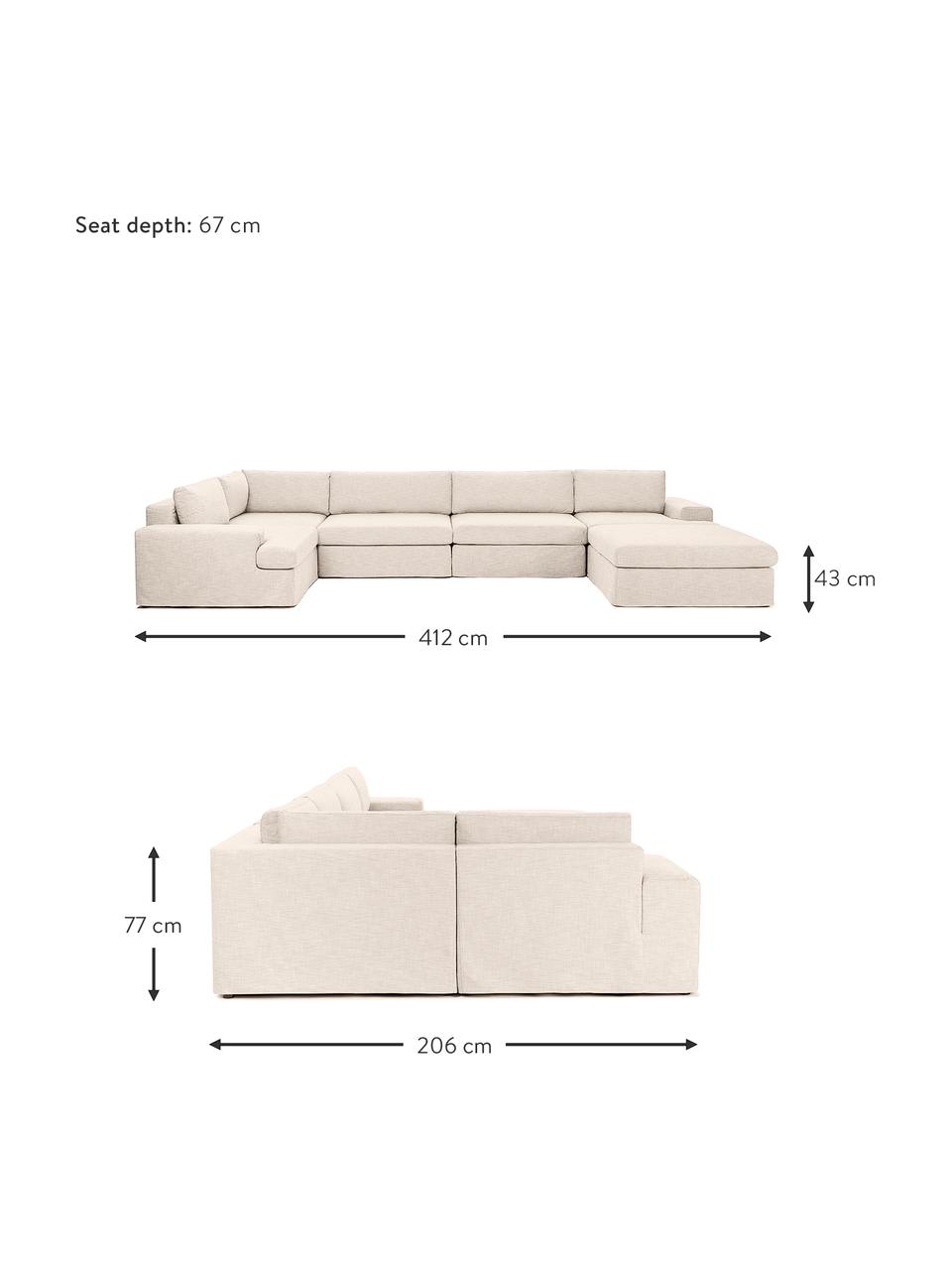 Sofá rinconera modular Russell, Funda: 100% algodón Alta resiste, Tapizado: relleno de espuma, Estructura: madera contrachapada de p, Patas: plástico, Tejido beige, An 412 x Al 77 cm