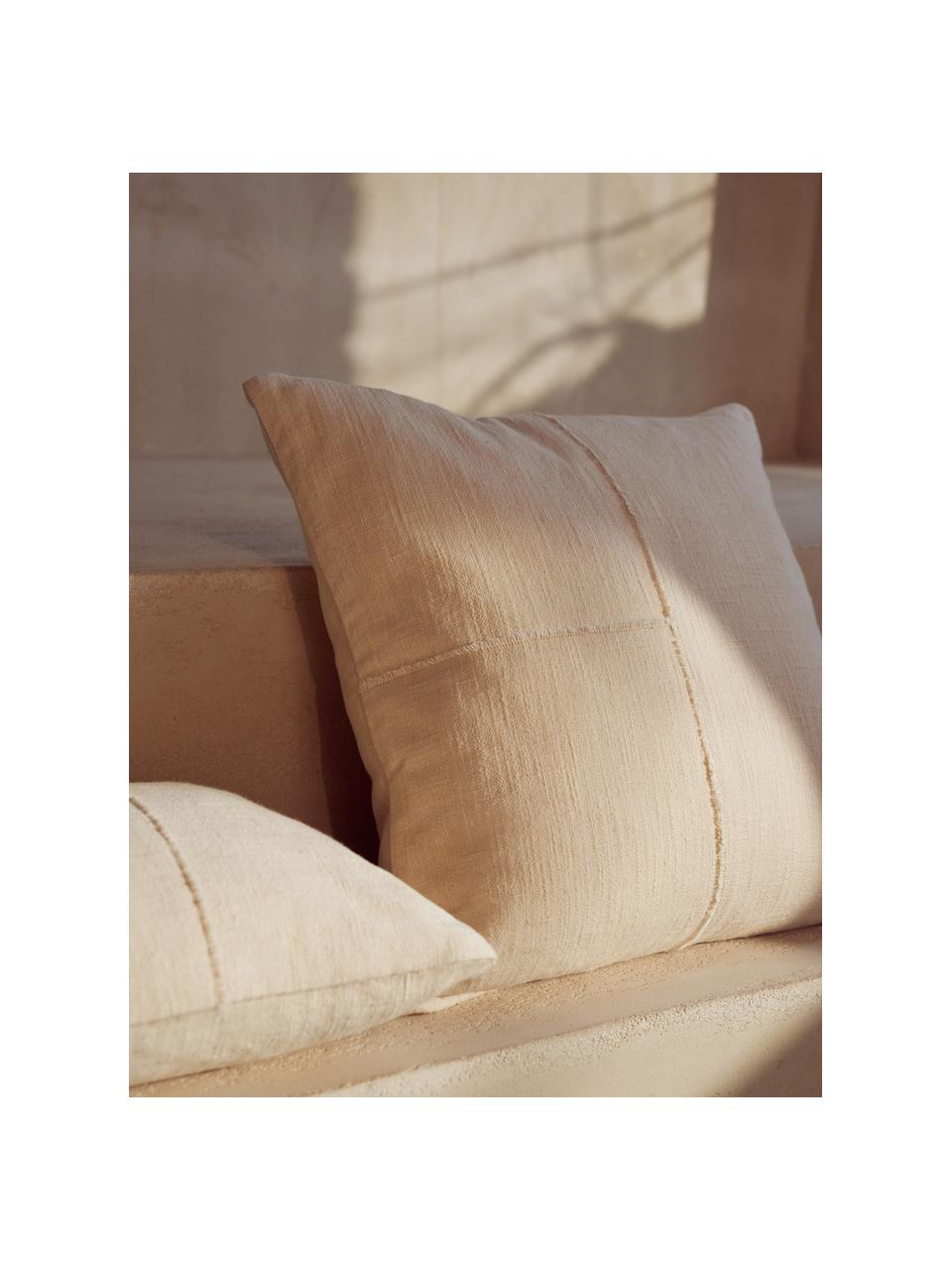 Katoenen kussenhoes Terre met decoratieve naad, 80% katoen, 20% linnen, Beige, B 45 x L 45 cm