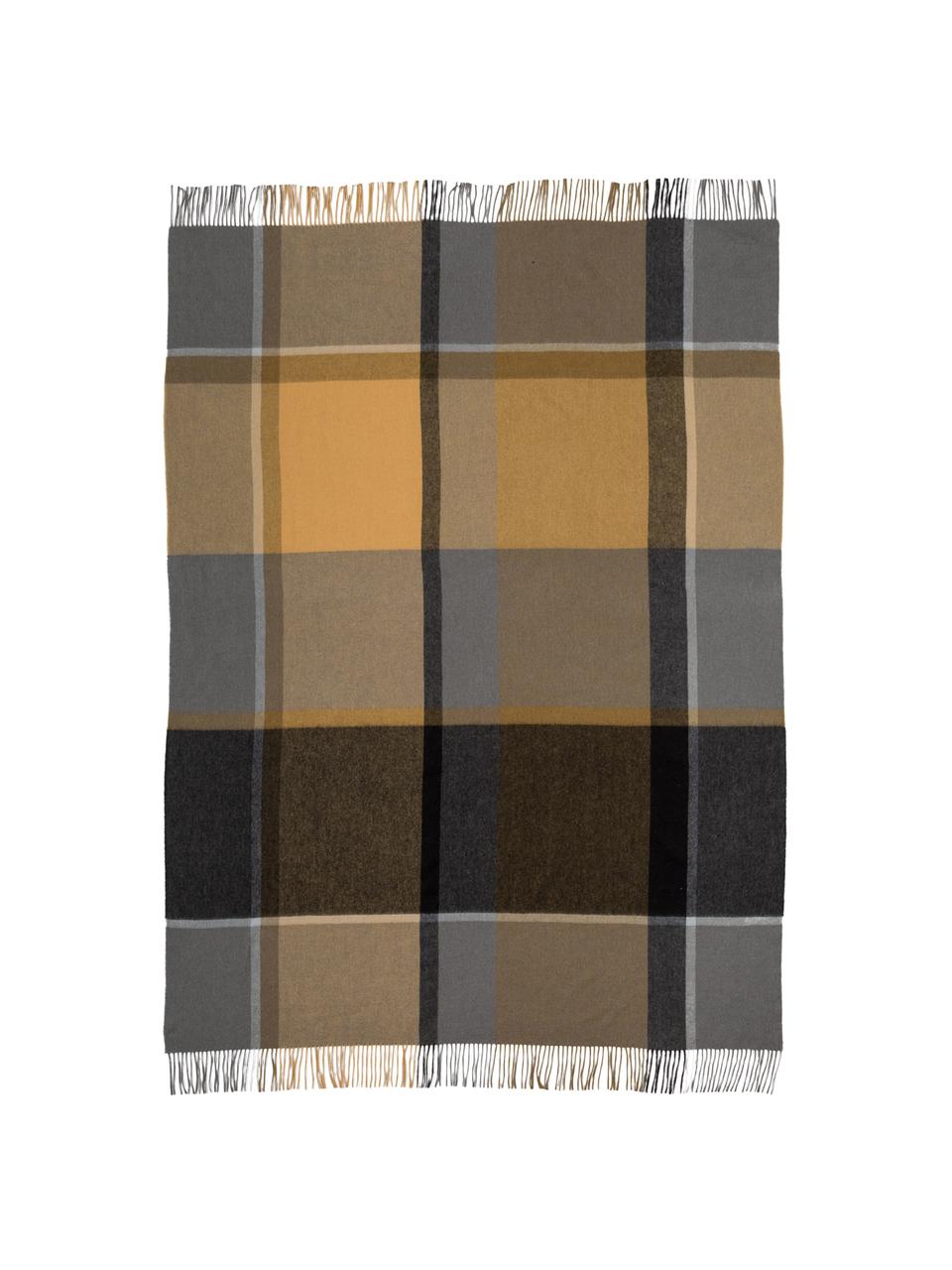 Geruite alpacawollen plaid Manhattan, Geel, grijs, B 130 x L 200 cm