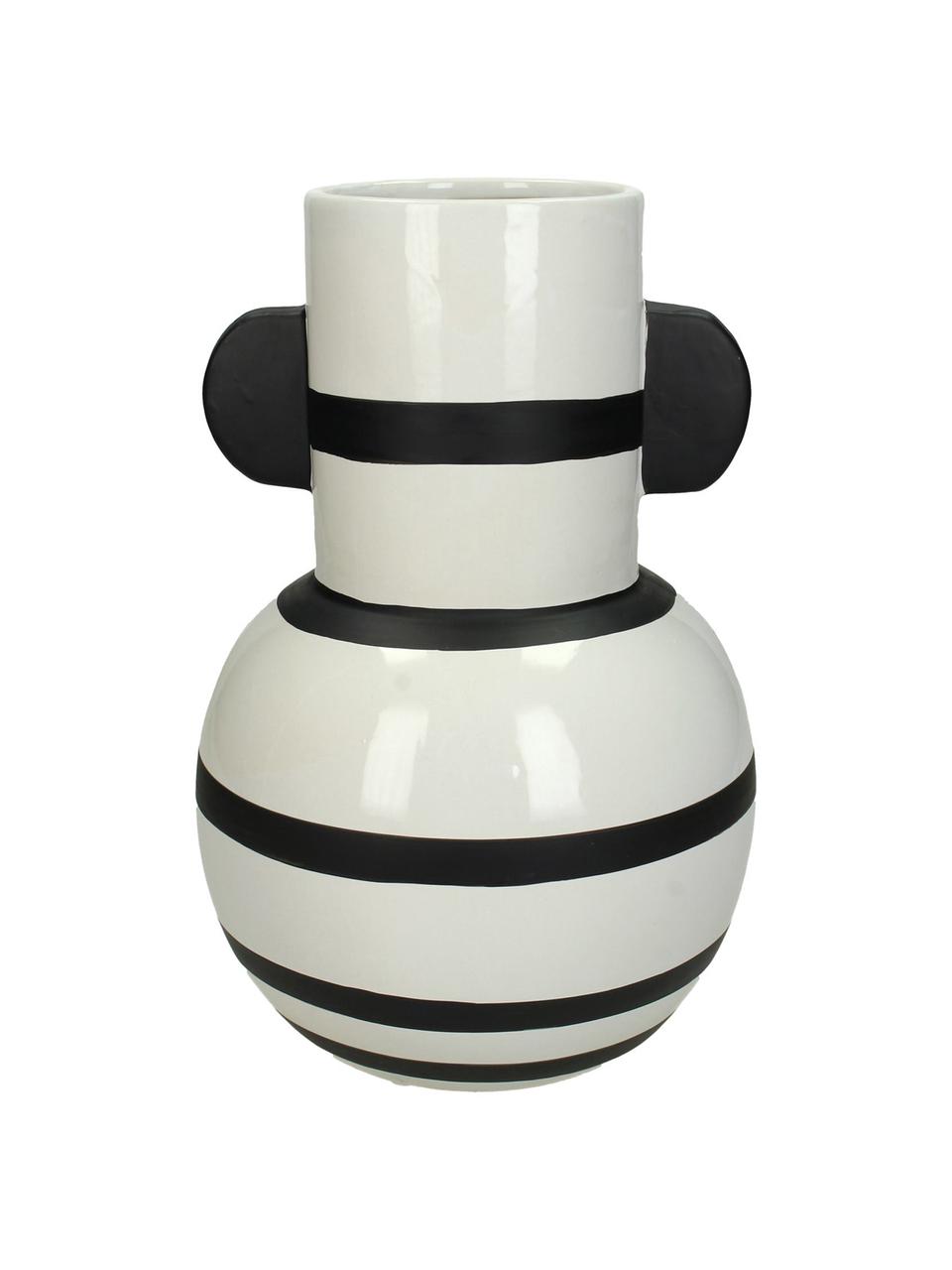 Moderne Vase Amola aus Steingut, Steingut, Weiß, Schwarz, Ø 17 x H 26 cm