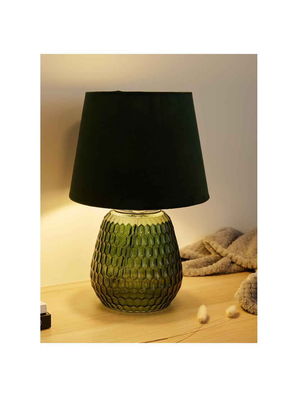 Lampada da comodino con base in vetro Crystal Velours, Paralume: velluto, Base della lampada: vetro, Verde, Ø 25 x Alt. 37 cm