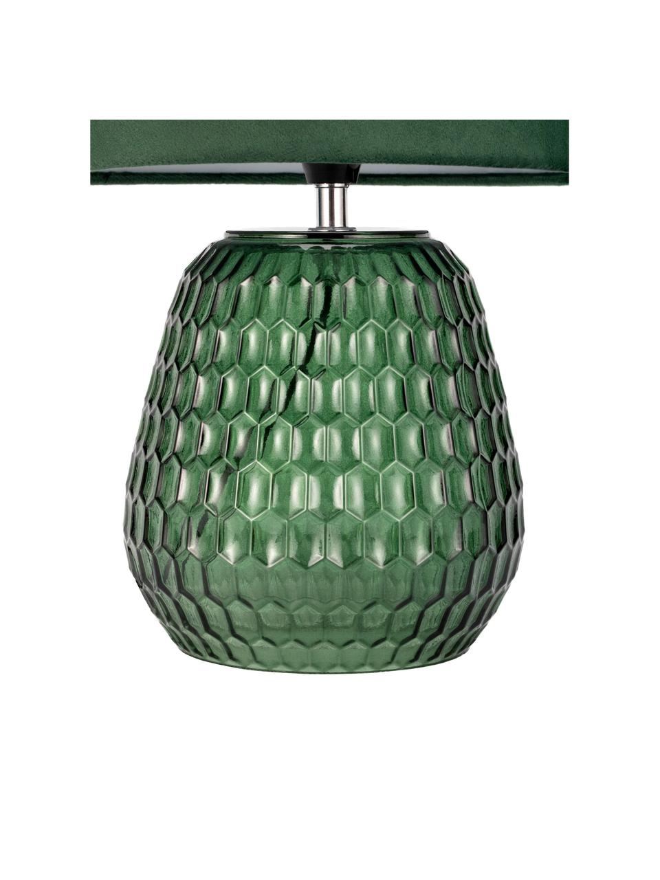 Lampada da comodino con base in vetro Crystal Velours, Paralume: velluto, Base della lampada: vetro, Verde, Ø 25 x Alt. 37 cm