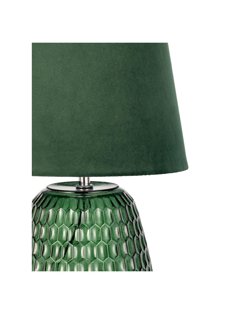 Lampada da comodino con base in vetro Crystal Velours, Paralume: velluto, Base della lampada: vetro, Verde, Ø 25 x Alt. 37 cm