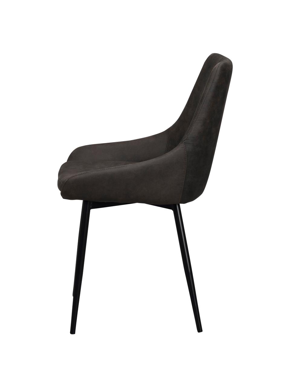 Kunstleder-Polsterstühle Sierra, 2 Stück, Bezug: Polyester in Wildleder-Op, Beine: Metall, lackiert, Kunstleder Dunkelgrau, B 49 x T 55 cm