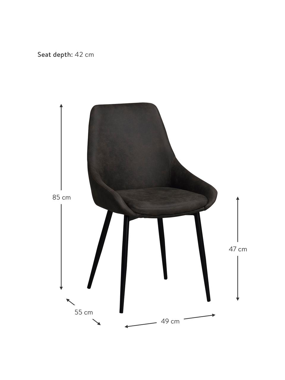 Stolička s čalúnením z umelej kože Sierra, 2 ks, Umelá koža: tmavosivá, nohy: čierna, Š 49 x H 55 cm