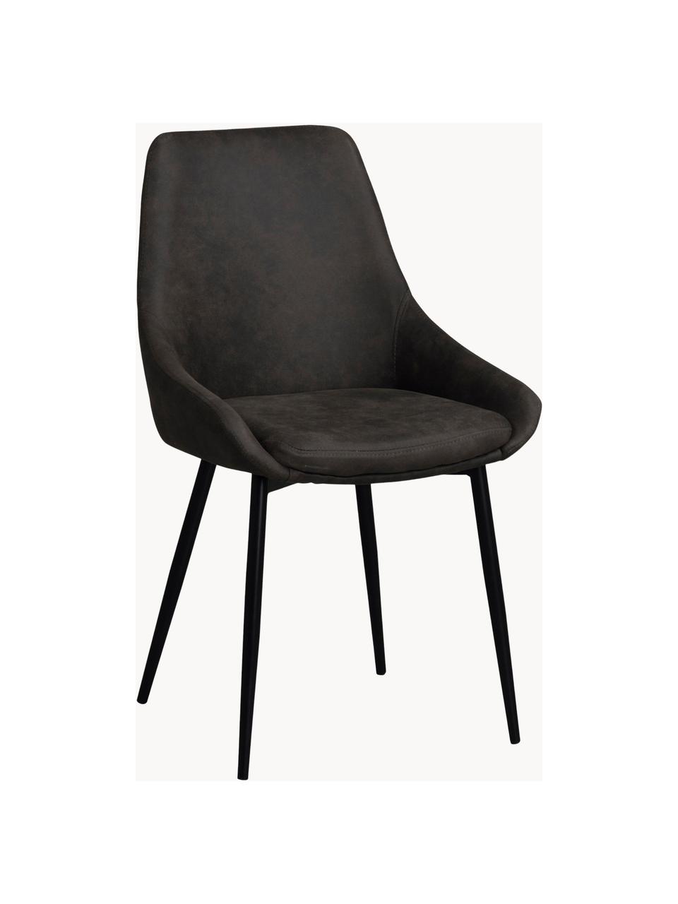 Kunstleder-Polsterstühle Sierra, 2 Stück, Bezug: Polyester in Wildleder-Op, Beine: Metall, lackiert, Kunstleder Dunkelgrau, B 49 x T 55 cm