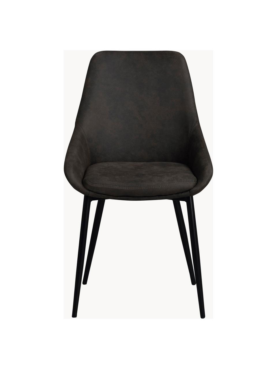 Kunstleren gestoffeerde stoelen Sierra, 2 stuks, Bekleding: polyester in suede-look M, Poten: gelakt metaal, Kunstleer donkerbruin, zwart, B 49 x D 55 cm