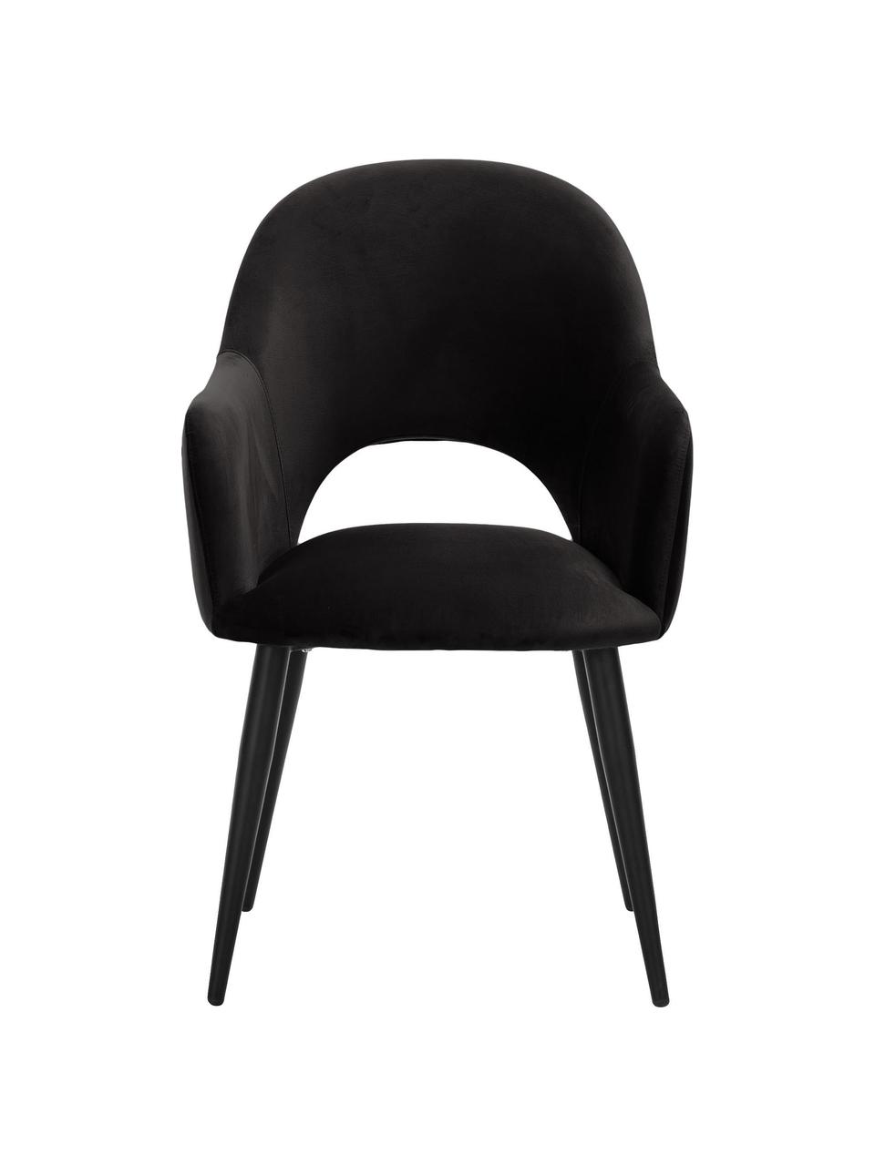 Chaise à accoudoirs en velours Rachel, Velours noir, larg. 55 x prof. 65 cm