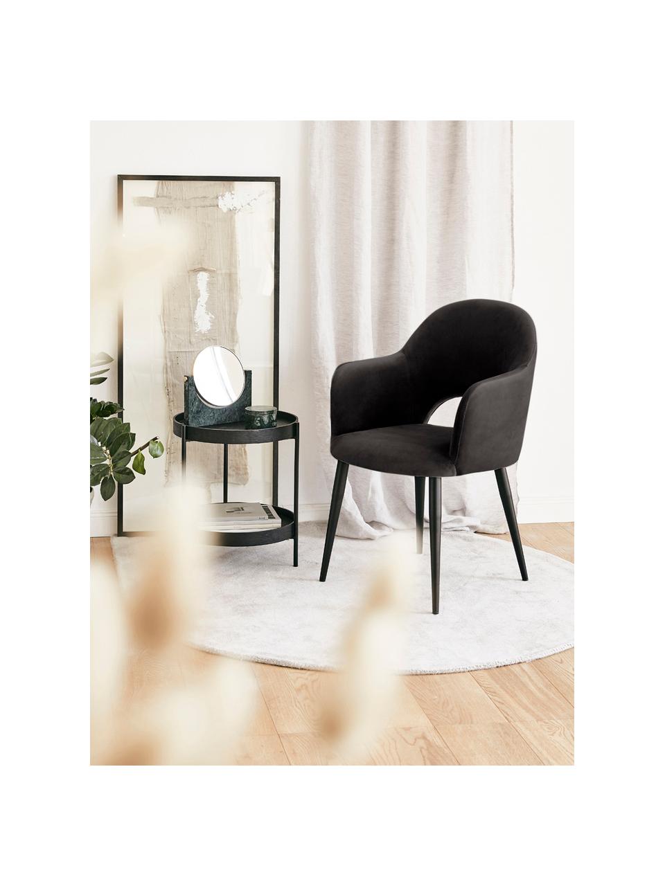 Krzesło z podłokietnikami z aksamitu Rachel, Tapicerka: aksamit (poliester) Dzięk, Nogi: metal malowany proszkowo, Czarny aksamit, S 55 x G 65 cm