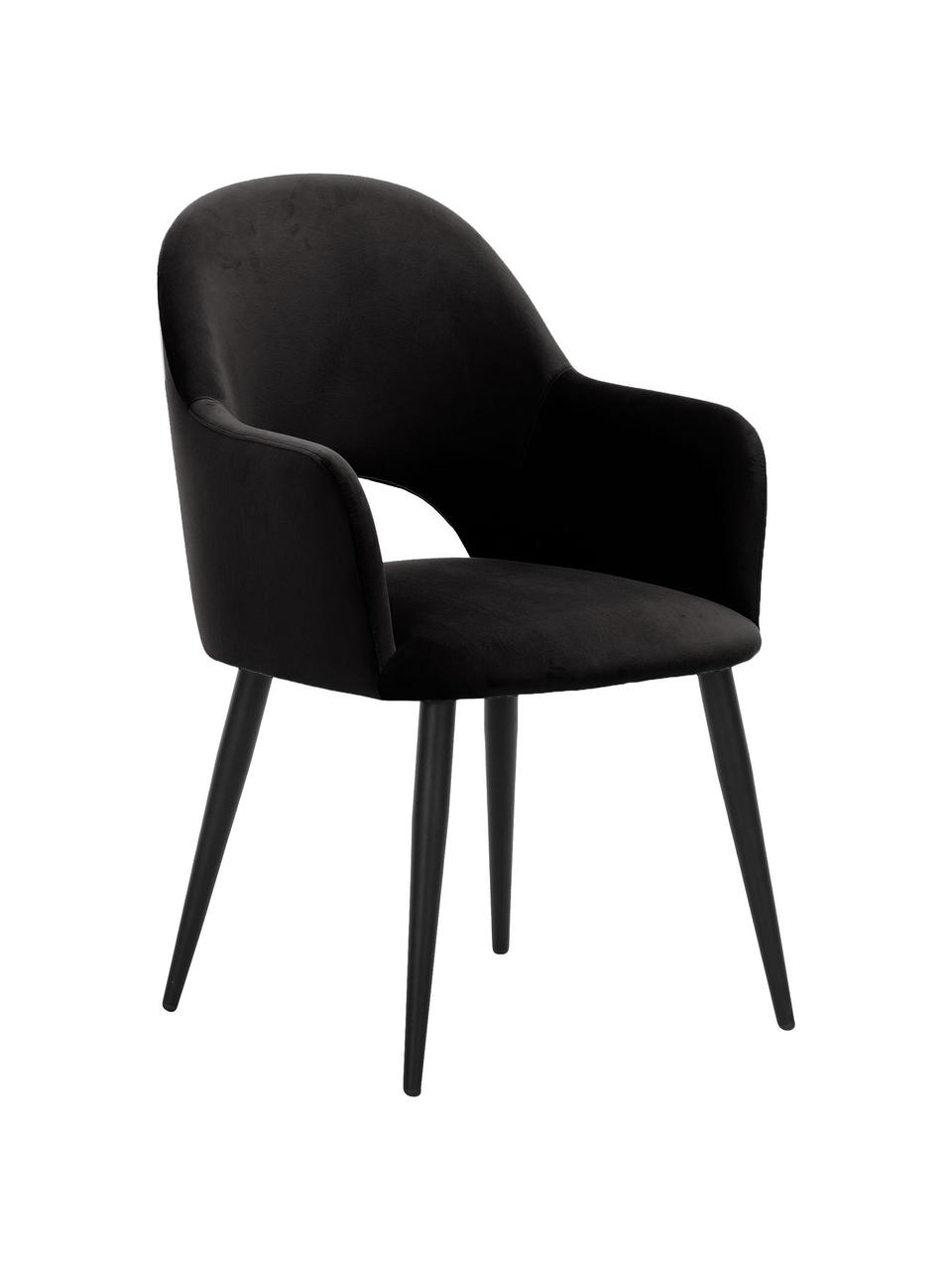Sedia con braccioli in velluto Rachel, Rivestimento: velluto (poliestere) Il r, Gambe: metallo verniciato a polv, Velluto nero, Larg. 55 x Prof. 65 cm