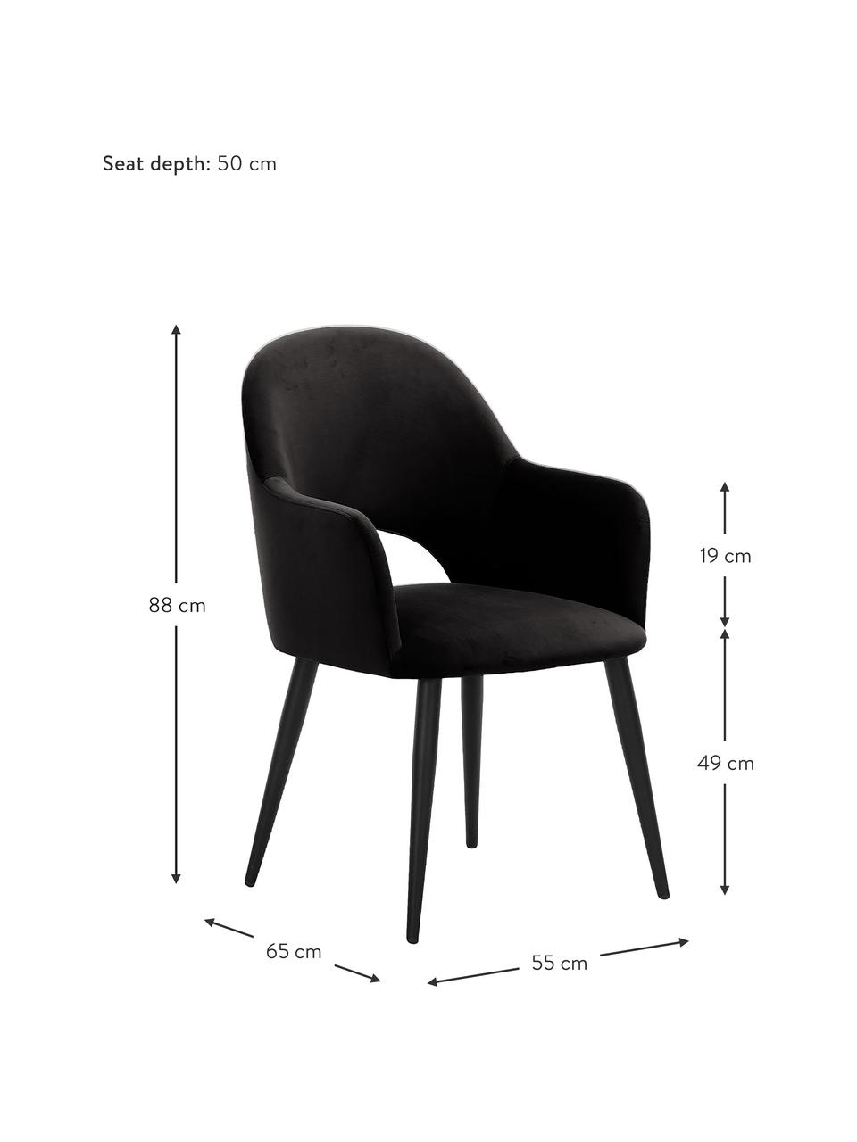 Fluwelen armstoel Rachel, Bekleding: fluweel (polyester) Met 5, Poten: metaal, gepoedercoat, Fluweel zwart, B 55 x D 62 cm